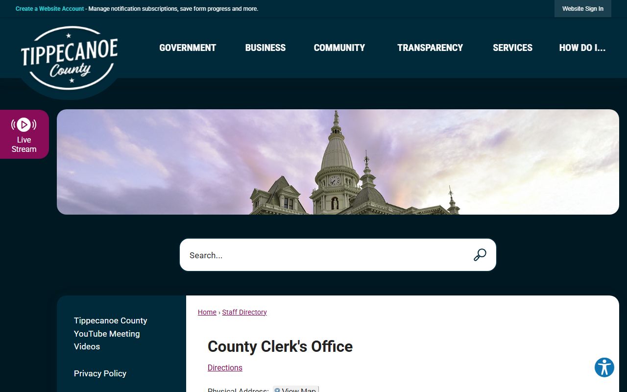 Tippecanoe County Clerk directory with hours and records contact details
