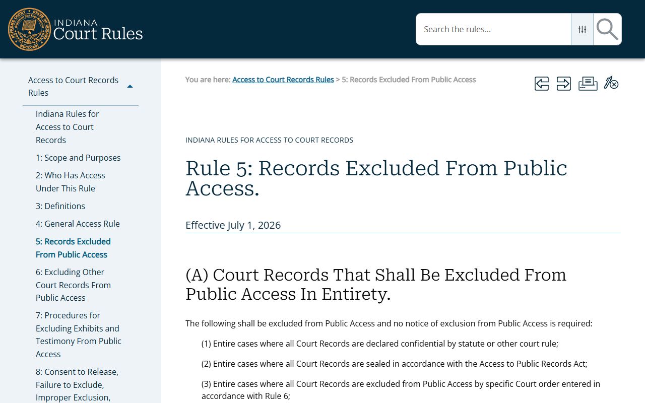 Tippecanoe County arrest records and court charges Rule 5 exclusions