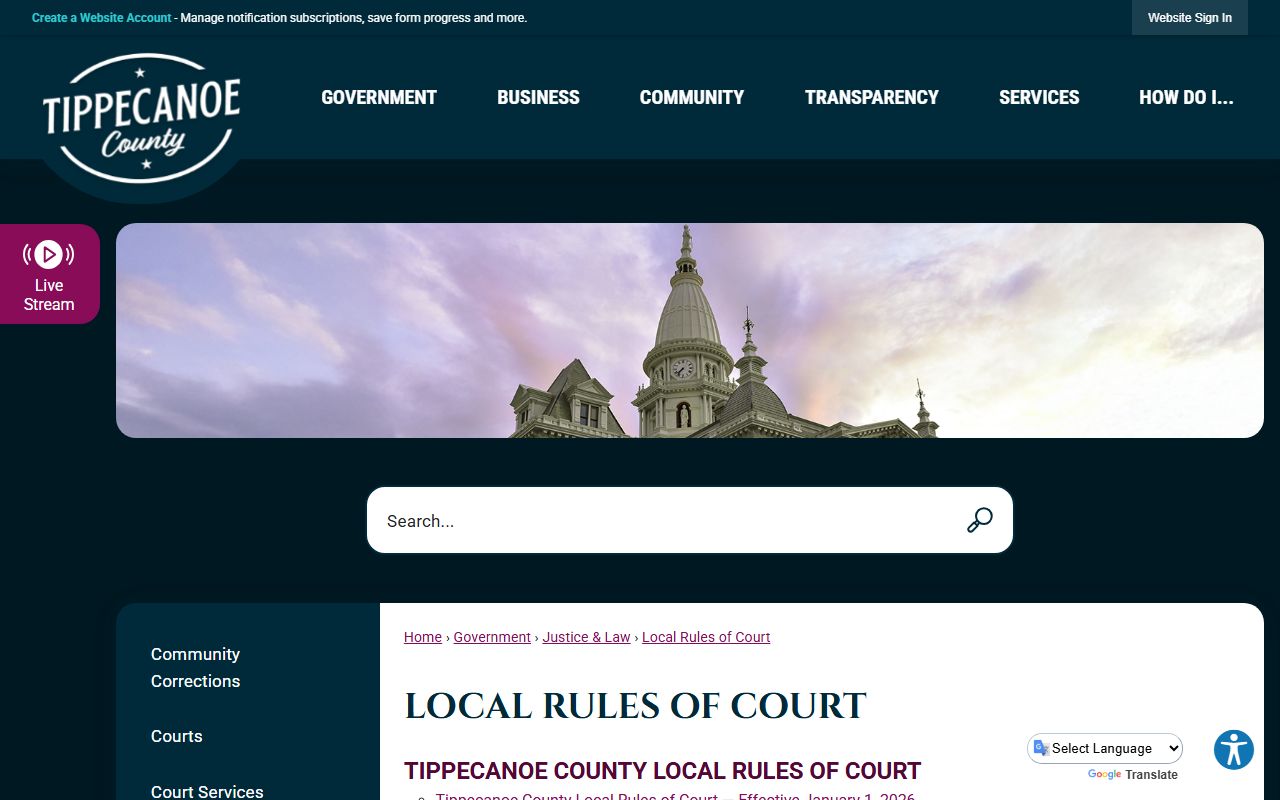 Tippecanoe County court dockets local rules page