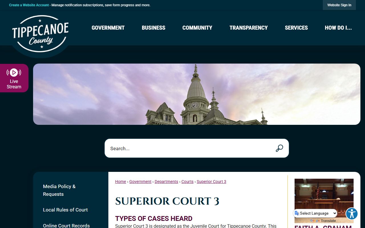 Tippecanoe County court dockets Superior Court 3 juvenile page
