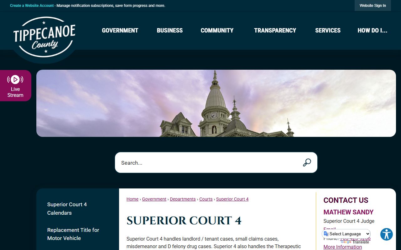 Tippecanoe County court dockets Superior Court 4 page