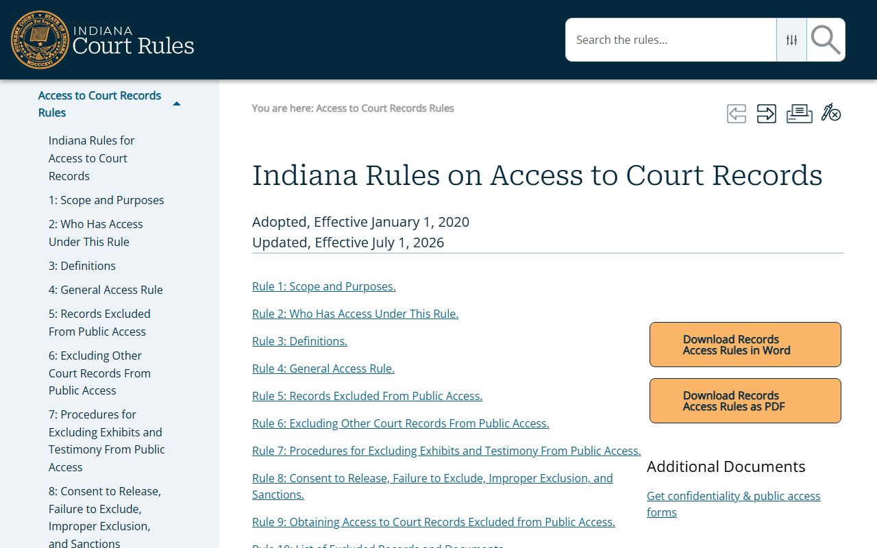 Tippecanoe County court records Indiana access rules index