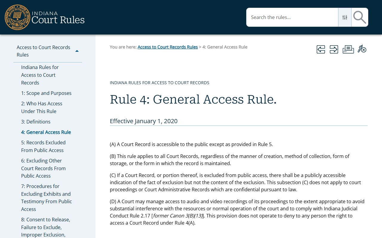 Tippecanoe County court records Rule 4 public access baseline