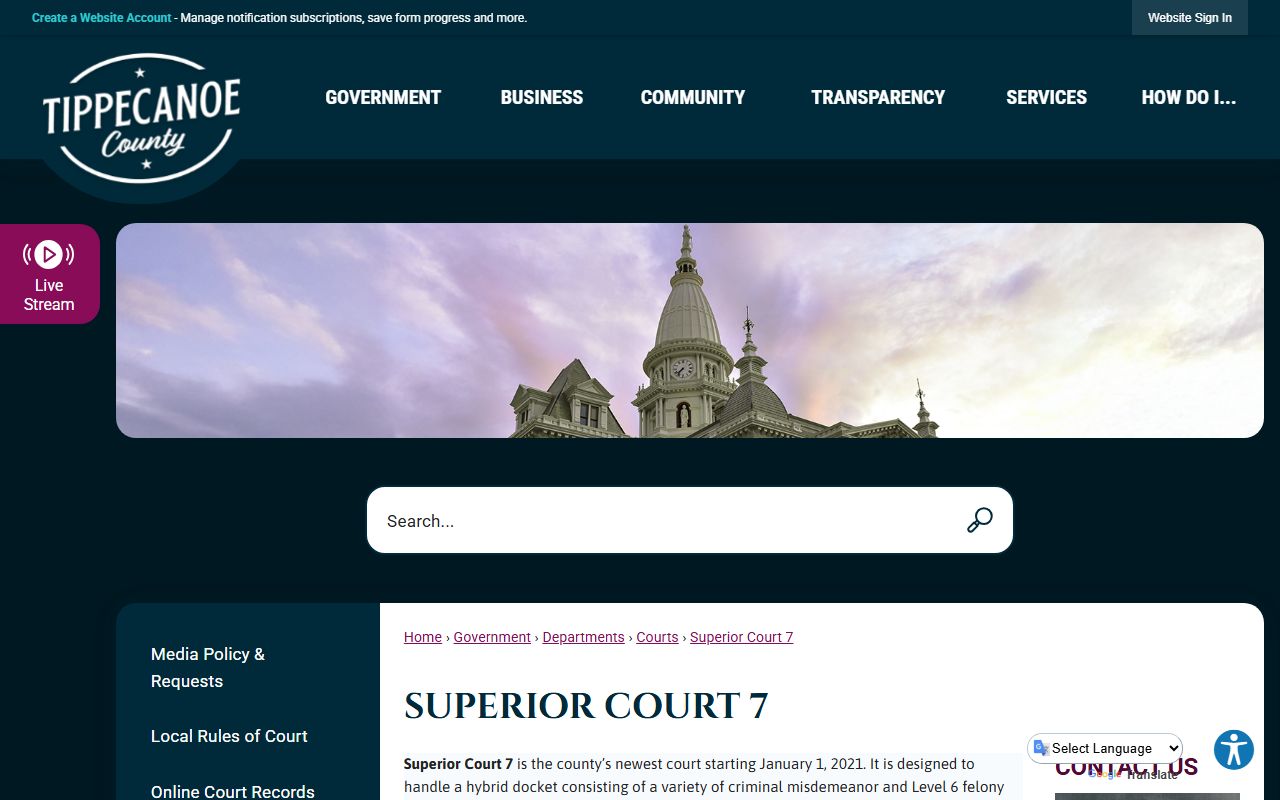 Tippecanoe County criminal court records Superior Court 7 page