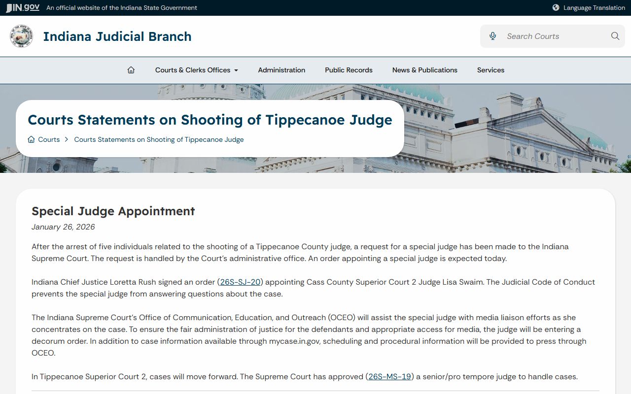 Tippecanoe County criminal court records Indiana Judicial Branch statements