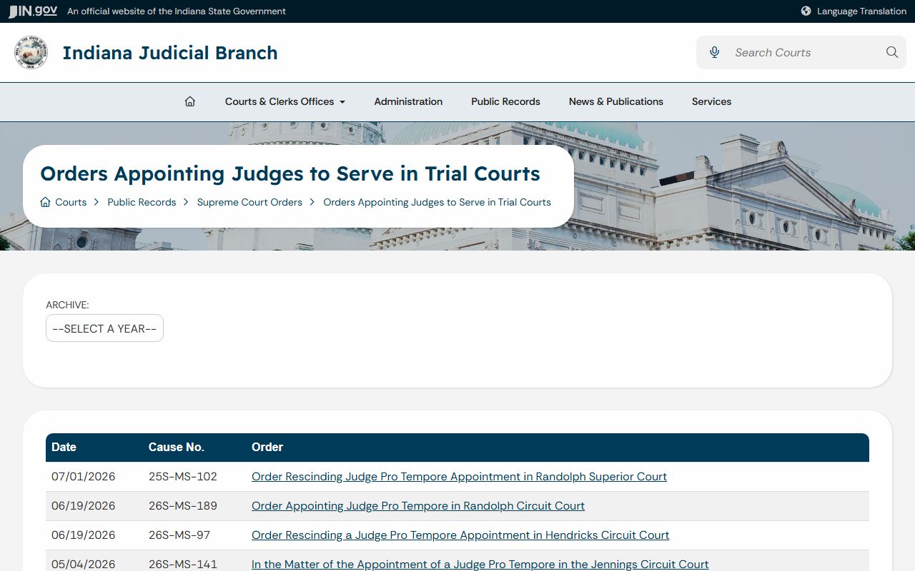 Tippecanoe County criminal court records Indiana Supreme Court public orders