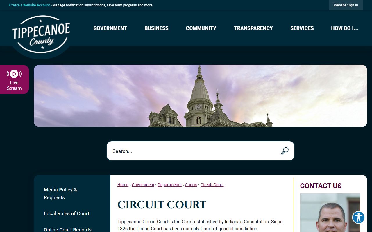 Tippecanoe County Circuit Court page for trial court records and probate jurisdiction