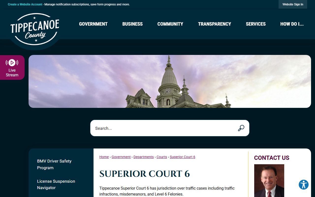 Tippecanoe County Superior Court 6 traffic and motor vehicle trial court records