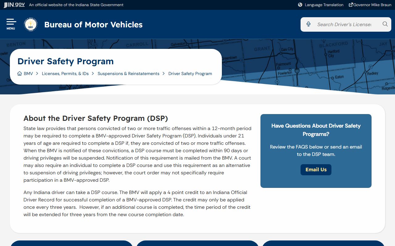 Tippecanoe County trial court traffic records and Indiana BMV driver safety program
