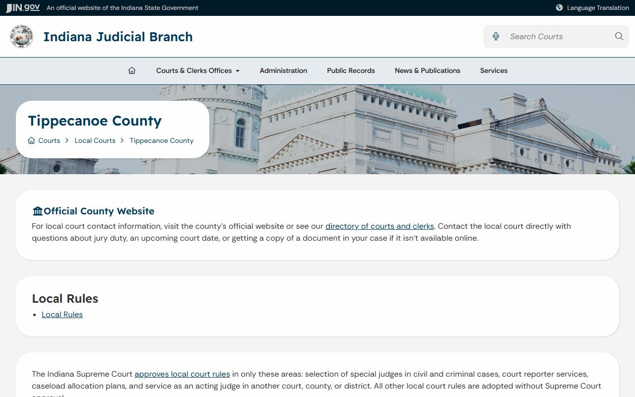 Tippecanoe County court records and local Indiana court page