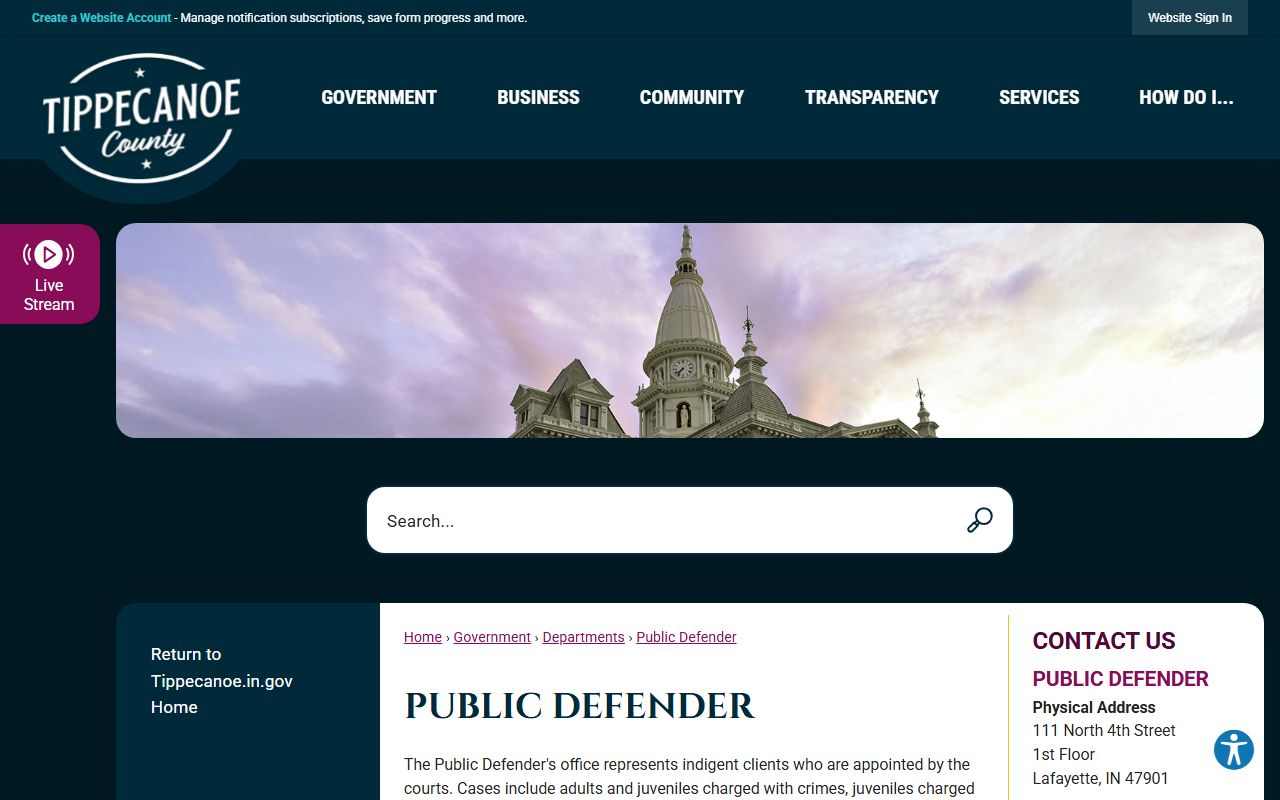 Tippecanoe County criminal court records and public defender office
