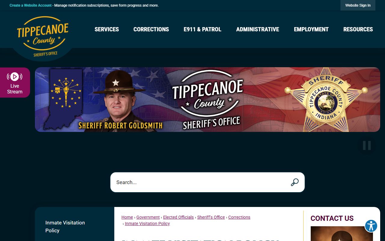 Tippecanoe County inmate records jail visitation policy