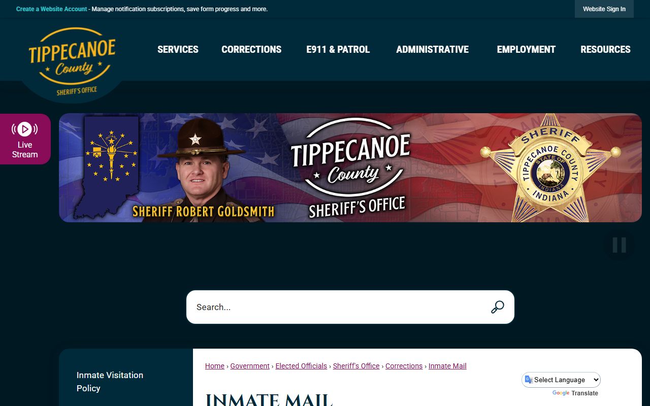 Tippecanoe County inmate records jail mail rules