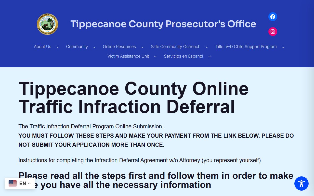 Tippecanoe County traffic court records online infraction deferral page